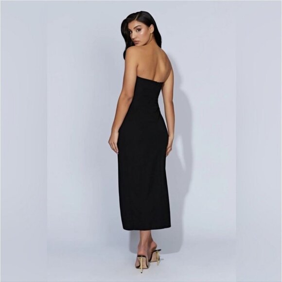 MESHKI Mercer Bandeau Midi Dress XS Black Strappless Bodycon Sexy Holiday Party - Picture 4 of 11